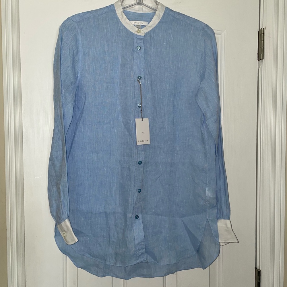 BAGUTTA SKY BLUE LINEN TUNIC BLOUSE SZ EU 38/ US 2 NWT